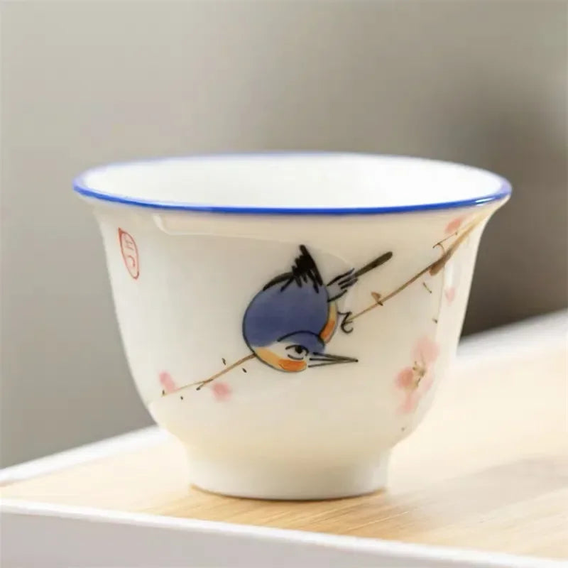 Japanese Style Ceramic Hand Painted Master Tea Cup Household Kung Fu Drinkware Tea Set White Porcelain Handmade Small Tea Bowl