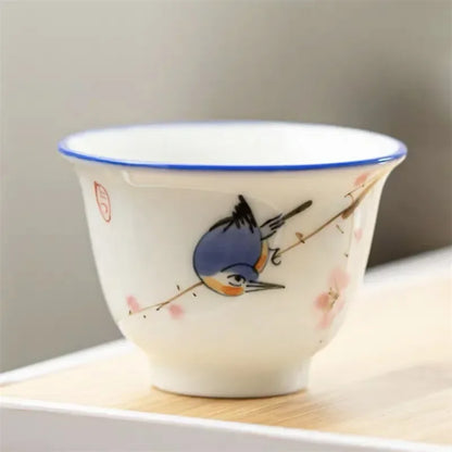 Japanese Style Ceramic Hand Painted Master Tea Cup Household Kung Fu Drinkware Tea Set White Porcelain Handmade Small Tea Bowl