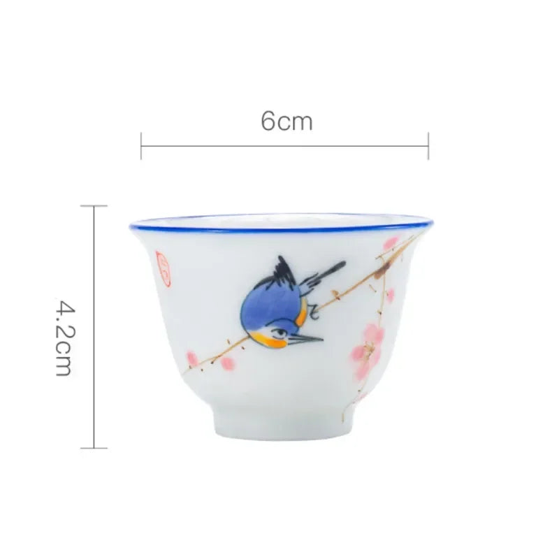Japanese Style Ceramic Hand Painted Master Tea Cup Household Kung Fu Drinkware Tea Set White Porcelain Handmade Small Tea Bowl