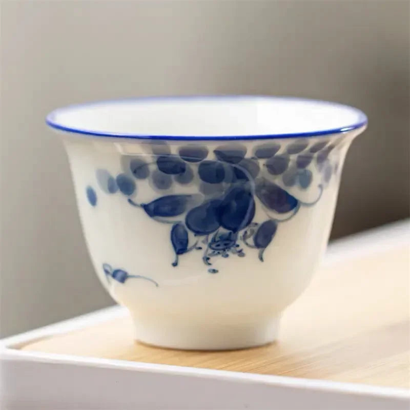 Japanese Style Ceramic Hand Painted Master Tea Cup Household Kung Fu Drinkware Tea Set White Porcelain Handmade Small Tea Bowl
