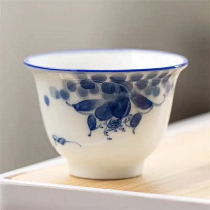 Japanese Style Ceramic Hand Painted Master Tea Cup Household Kung Fu Drinkware Tea Set White Porcelain Handmade Small Tea Bowl