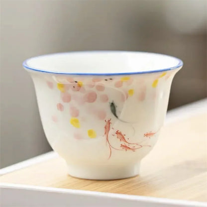 Japanese Style Ceramic Hand Painted Master Tea Cup Household Kung Fu Drinkware Tea Set White Porcelain Handmade Small Tea Bowl