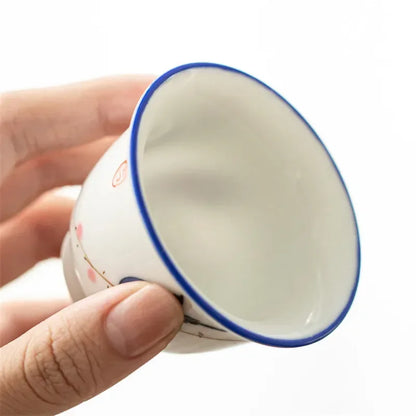 Japanese Style Ceramic Hand Painted Master Tea Cup Household Kung Fu Drinkware Tea Set White Porcelain Handmade Small Tea Bowl