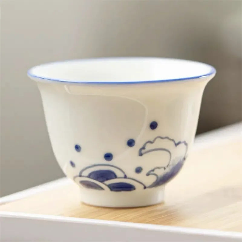 Japanese Style Ceramic Hand Painted Master Tea Cup Household Kung Fu Drinkware Tea Set White Porcelain Handmade Small Tea Bowl