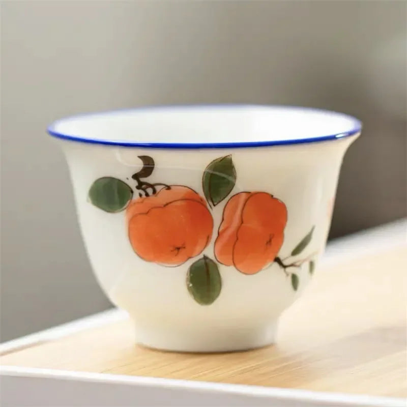 Japanese Style Ceramic Hand Painted Master Tea Cup Household Kung Fu Drinkware Tea Set White Porcelain Handmade Small Tea Bowl