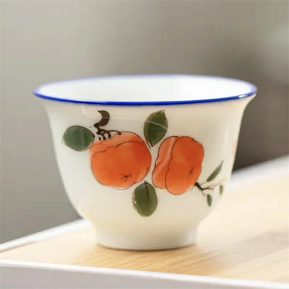 Japanese Style Ceramic Hand Painted Master Tea Cup Household Kung Fu Drinkware Tea Set White Porcelain Handmade Small Tea Bowl