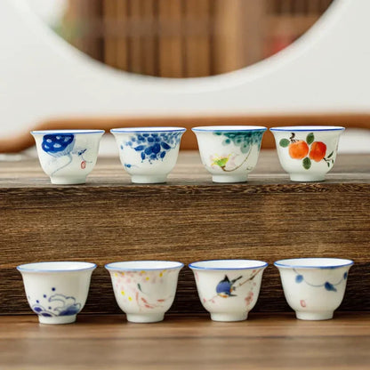 Japanese Style Ceramic Hand Painted Master Tea Cup Household Kung Fu Drinkware Tea Set White Porcelain Handmade Small Tea Bowl