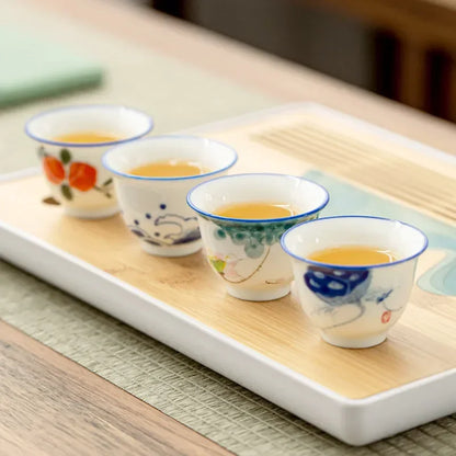 Japanese Style Ceramic Hand Painted Master Tea Cup Household Kung Fu Drinkware Tea Set White Porcelain Handmade Small Tea Bowl