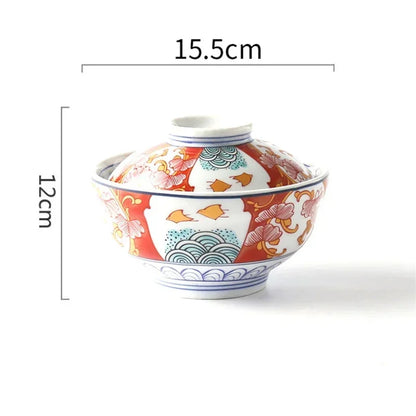 Japanese Style Ceramic Steamed Egg Stew Pot With Lid Large Rice Noodle Bowl Creative Fruit Salad Soup Bowl Kitchen Tableware
