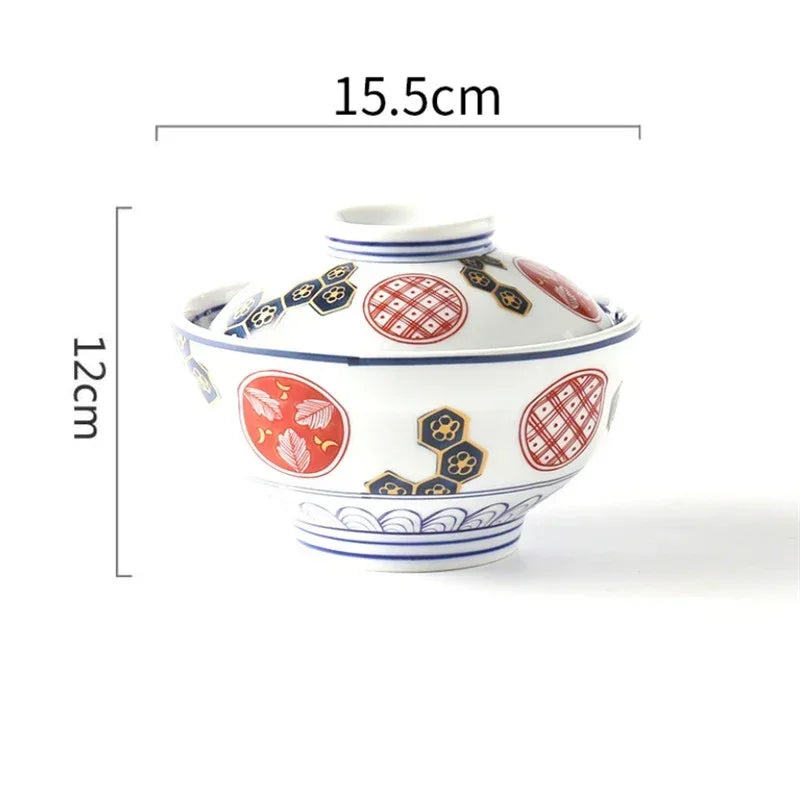 Japanese Style Ceramic Steamed Egg Stew Pot With Lid Large Rice Noodle Bowl Creative Fruit Salad Soup Bowl Kitchen Tableware