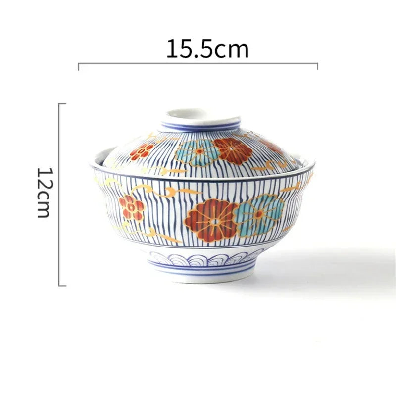 Japanese Style Ceramic Steamed Egg Stew Pot With Lid Large Rice Noodle Bowl Creative Fruit Salad Soup Bowl Kitchen Tableware