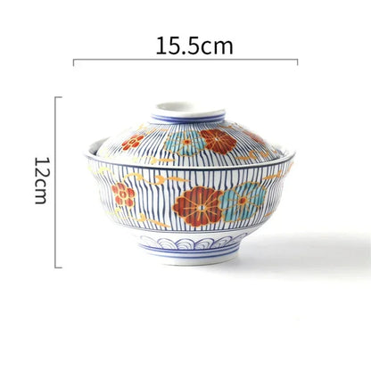 Japanese Style Ceramic Steamed Egg Stew Pot With Lid Large Rice Noodle Bowl Creative Fruit Salad Soup Bowl Kitchen Tableware