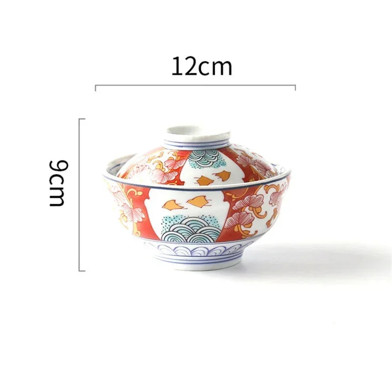 Japanese Style Ceramic Steamed Egg Stew Pot With Lid Large Rice Noodle Bowl Creative Fruit Salad Soup Bowl Kitchen Tableware