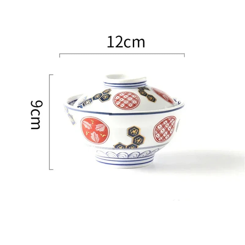 Japanese Style Ceramic Steamed Egg Stew Pot With Lid Large Rice Noodle Bowl Creative Fruit Salad Soup Bowl Kitchen Tableware