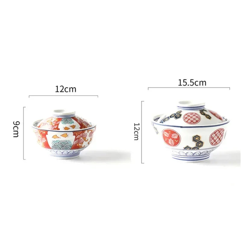 Japanese Style Ceramic Steamed Egg Stew Pot With Lid Large Rice Noodle Bowl Creative Fruit Salad Soup Bowl Kitchen Tableware