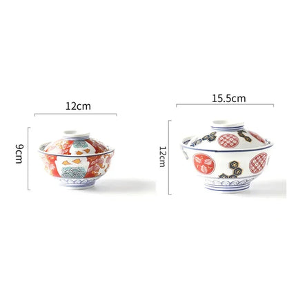 Japanese Style Ceramic Steamed Egg Stew Pot With Lid Large Rice Noodle Bowl Creative Fruit Salad Soup Bowl Kitchen Tableware