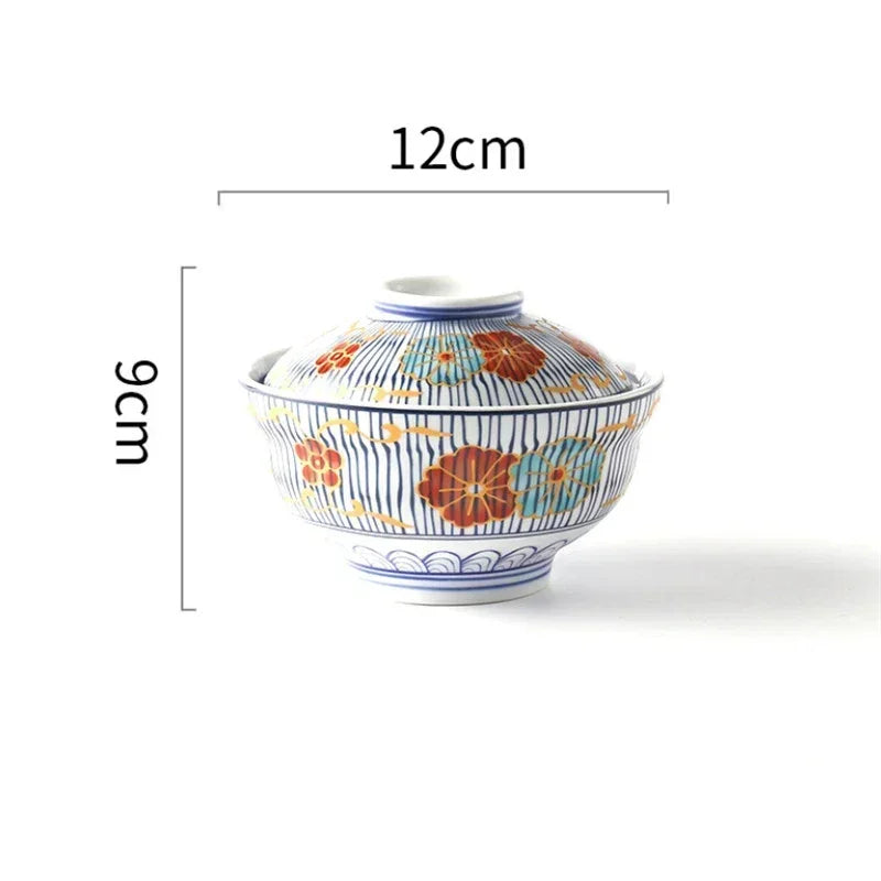 Japanese Style Ceramic Steamed Egg Stew Pot With Lid Large Rice Noodle Bowl Creative Fruit Salad Soup Bowl Kitchen Tableware