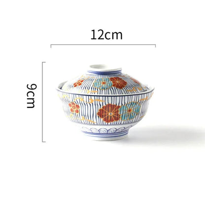 Japanese Style Ceramic Steamed Egg Stew Pot With Lid Large Rice Noodle Bowl Creative Fruit Salad Soup Bowl Kitchen Tableware