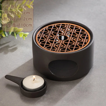 Japanese Style Ceramic Tea Warmer Candle Base Teapot Warmer Tealight Furnace with Candle Tray Coffee Heater Trivet Dish Heat Pot