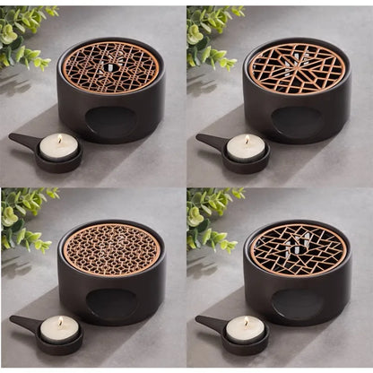 Japanese Style Ceramic Tea Warmer Candle Base Teapot Warmer Tealight Furnace with Candle Tray Coffee Heater Trivet Dish Heat Pot