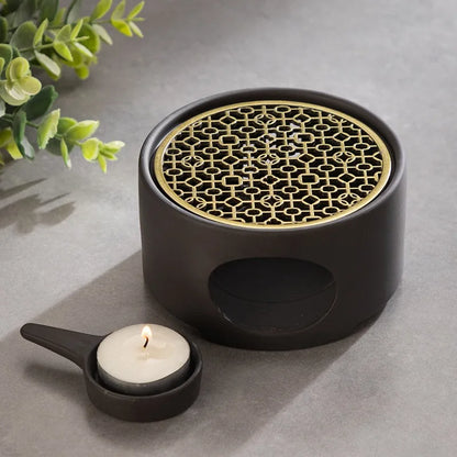 Japanese Style Ceramic Tea Warmer Candle Base Teapot Warmer Tealight Furnace with Candle Tray Coffee Heater Trivet Dish Heat Pot