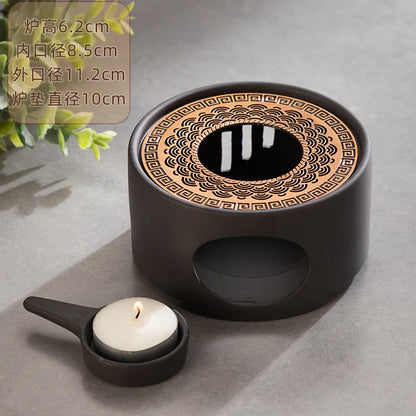 Japanese Style Ceramic Tea Warmer Candle Base Teapot Warmer Tealight Furnace with Candle Tray Coffee Heater Trivet Dish Heat Pot