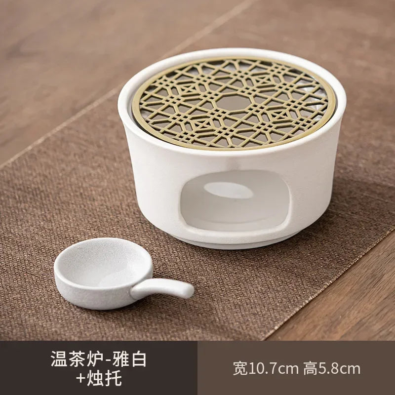 Japanese Style Ceramic Tea Warmer Candle Base Teapot Warmer Tealight Furnace with Candle Tray Coffee Heater Trivet Dish Heat Pot