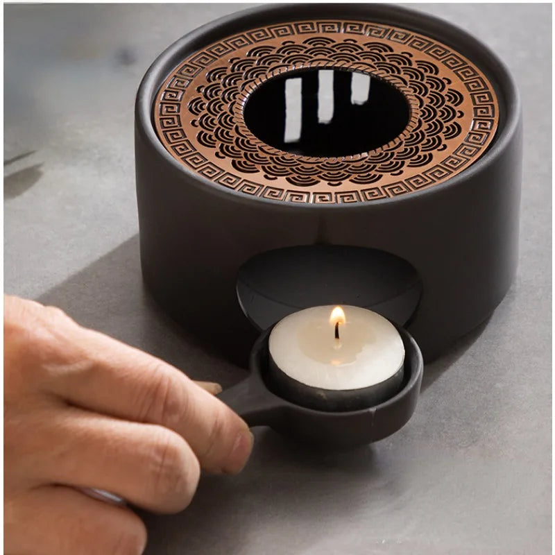 Japanese Style Ceramic Tea Warmer Candle Base Teapot Warmer Tealight Furnace with Candle Tray Coffee Heater Trivet Dish Heat Pot