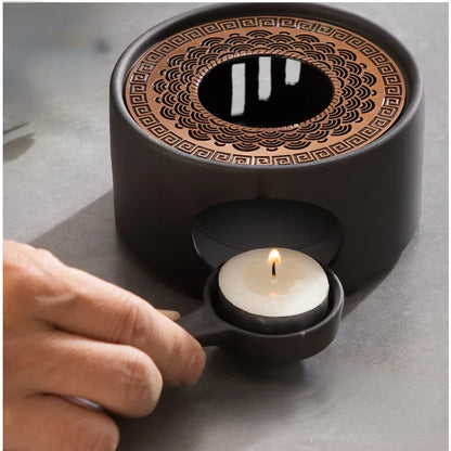 Japanese Style Ceramic Tea Warmer Candle Base Teapot Warmer Tealight Furnace with Candle Tray Coffee Heater Trivet Dish Heat Pot