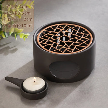 Japanese Style Ceramic Tea Warmer Candle Base Teapot Warmer Tealight Furnace with Candle Tray Coffee Heater Trivet Dish Heat Pot