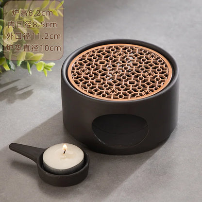 Japanese Style Ceramic Tea Warmer Candle Base Teapot Warmer Tealight Furnace with Candle Tray Coffee Heater Trivet Dish Heat Pot