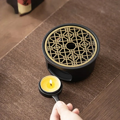 Japanese Style Ceramic Tea Warmer Candle Base Teapot Warmer Tealight Furnace with Candle Tray Coffee Heater Trivet Dish Heat Pot