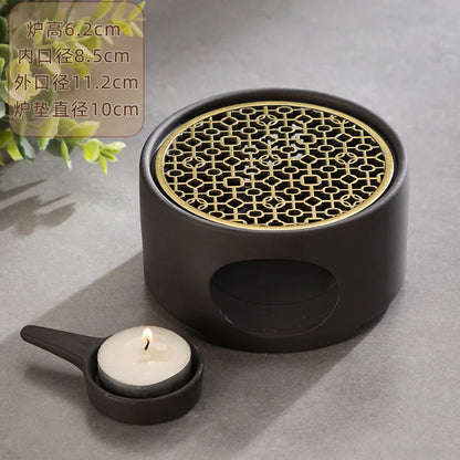 Japanese Style Ceramic Tea Warmer Candle Base Teapot Warmer Tealight Furnace with Candle Tray Coffee Heater Trivet Dish Heat Pot