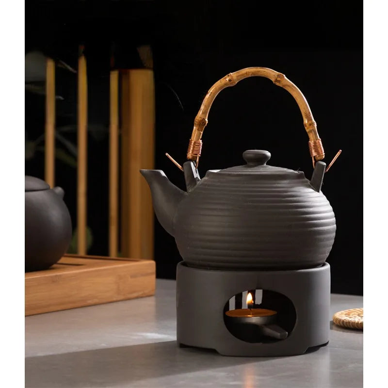 Japanese Style Ceramic Tea Warmer Candle Base Teapot Warmer Tealight Furnace with Candle Tray Coffee Heater Trivet Dish Heat Pot