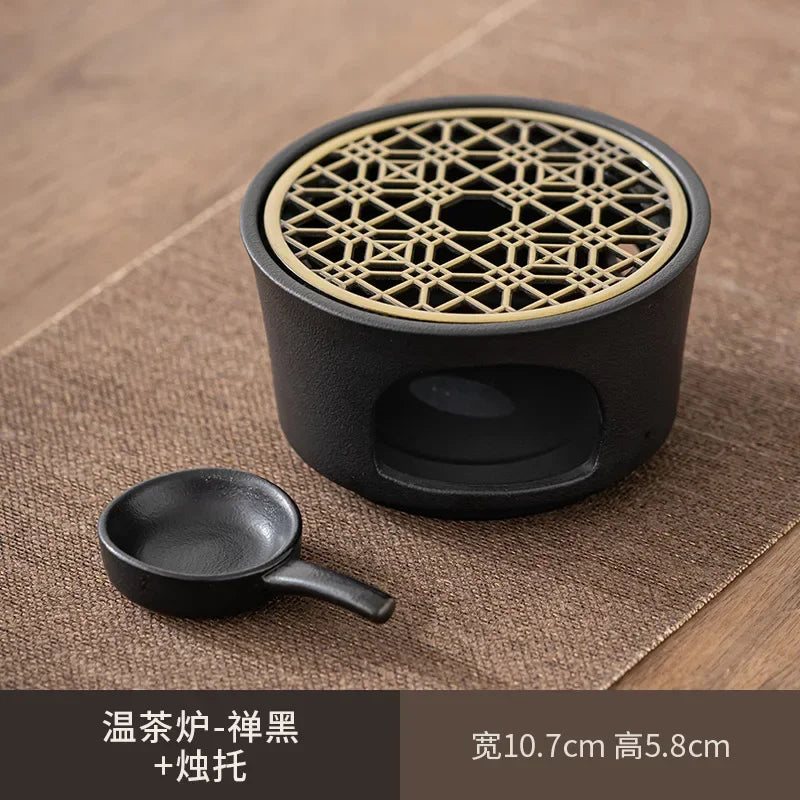 Japanese Style Ceramic Tea Warmer Candle Base Teapot Warmer Tealight Furnace with Candle Tray Coffee Heater Trivet Dish Heat Pot
