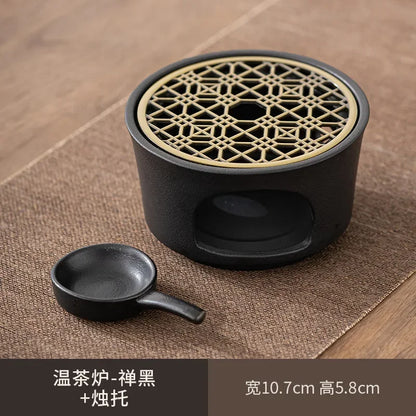Japanese Style Ceramic Tea Warmer Candle Base Teapot Warmer Tealight Furnace with Candle Tray Coffee Heater Trivet Dish Heat Pot