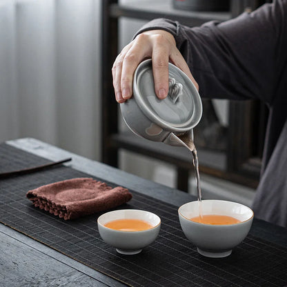 Japanese-Style Ceramic Teapot Lid Bowl Teacup Handmade Portable Travel Office Tea Set Drinkware