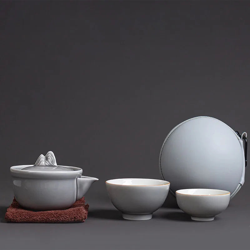 Japanese-Style Ceramic Teapot Lid Bowl Teacup Handmade Portable Travel Office Tea Set Drinkware