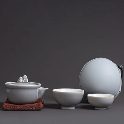 Japanese-Style Ceramic Teapot Lid Bowl Teacup Handmade Portable Travel Office Tea Set Drinkware