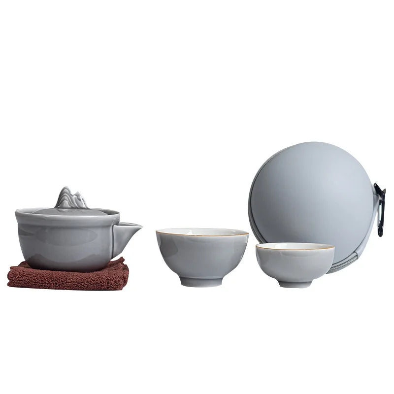 Japanese-Style Ceramic Teapot Lid Bowl Teacup Handmade Portable Travel Office Tea Set Drinkware