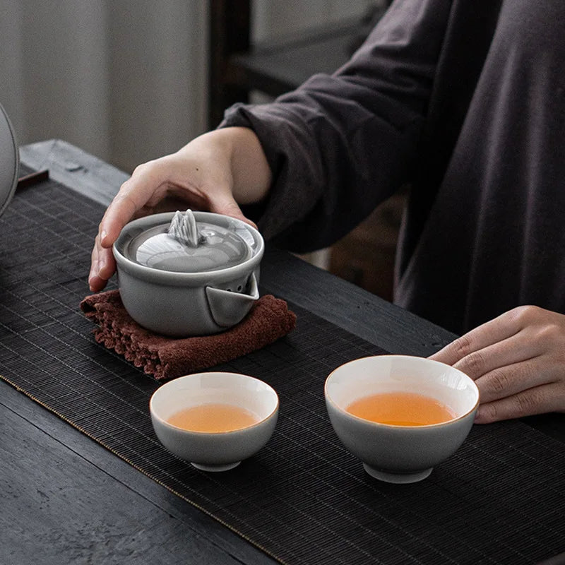 Japanese-Style Ceramic Teapot Lid Bowl Teacup Handmade Portable Travel Office Tea Set Drinkware