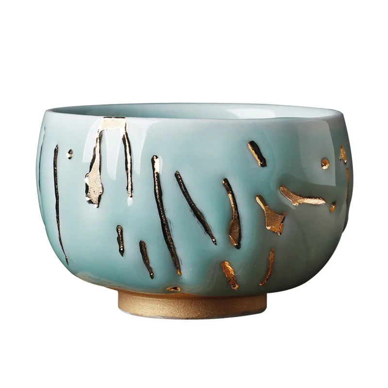 Japanese-Style Chiano Cup Dark Green Glaze Gold Tea Cup Ice Cracking Master Cup Tea Cup Porcelain Kung Fu Tea Set