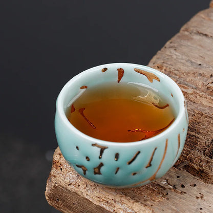 Japanese-Style Chiano Cup Dark Green Glaze Gold Tea Cup Ice Cracking Master Cup Tea Cup Porcelain Kung Fu Tea Set