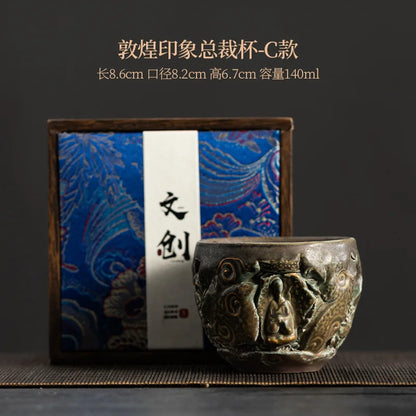 Japanese-Style Chiano Tea Cup Handmade Dunhuang Tea Cup Personal Cup Master Cup Vintage Single Cup Ceramic Fambe Tea Set