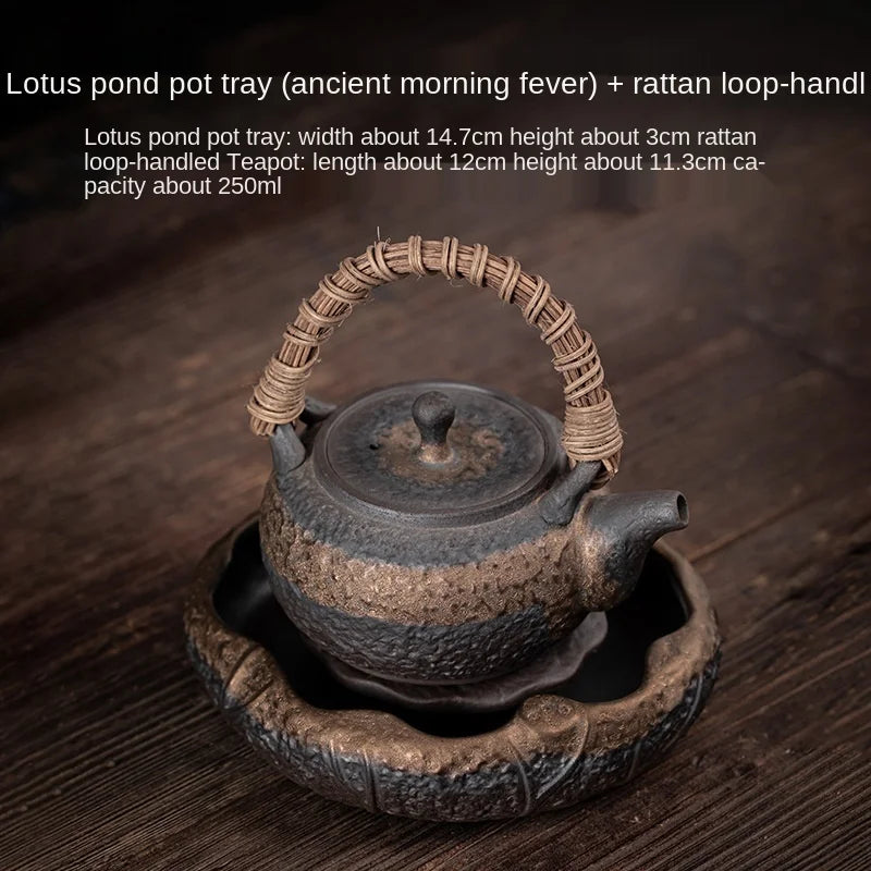 Japanese Style Coarse Pottery Gilding Iron Glaze Lotus Pond Pot Tray Small Water Storage Tea Tray Pot Base Kung Fu Tea Ceremony