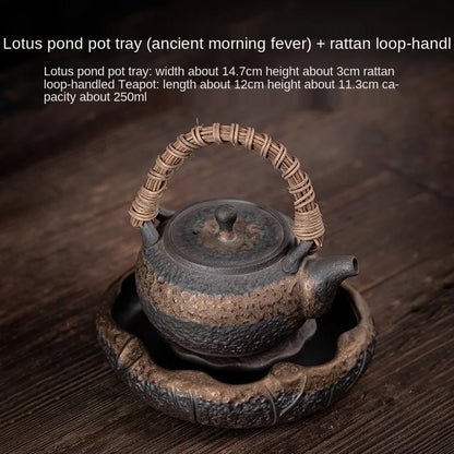 Japanese Style Coarse Pottery Gilding Iron Glaze Lotus Pond Pot Tray Small Water Storage Tea Tray Pot Base Kung Fu Tea Ceremony