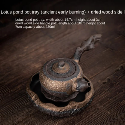 Japanese Style Coarse Pottery Gilding Iron Glaze Lotus Pond Pot Tray Small Water Storage Tea Tray Pot Base Kung Fu Tea Ceremony