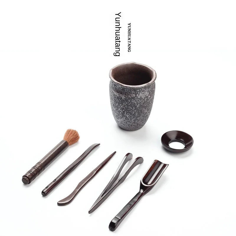 Japanese-Style Coarse Pottery Kung Fu Tea Set Tea Ceremony Zero with Rust Glaze Tea Ceremony Six Gentlemen Tea Set Siteel