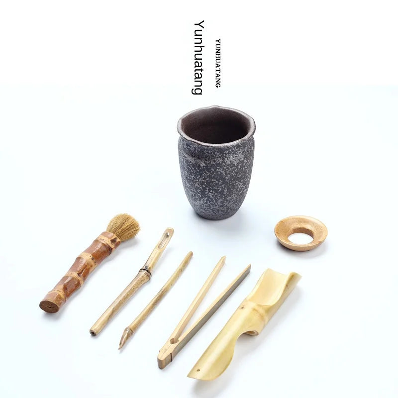 Japanese-Style Coarse Pottery Kung Fu Tea Set Tea Ceremony Zero with Rust Glaze Tea Ceremony Six Gentlemen Tea Set Siteel