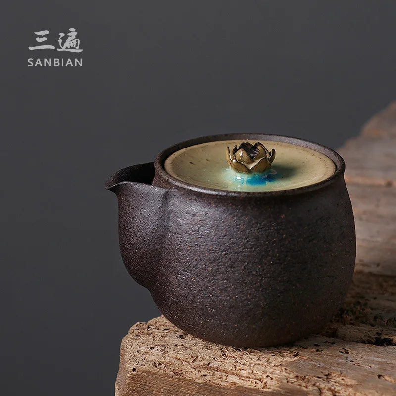 Japanese Style Coarse Pottery Pot Handmade Kung Fu Teaware Single Pot Kiln Baked Lotus Tureen Bubble Bowl Aquarius Vintage Tea
